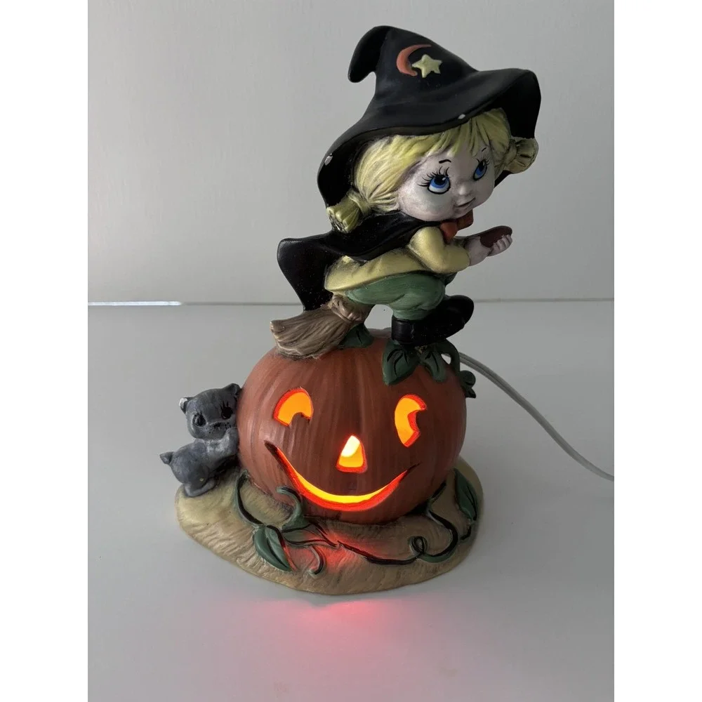 🎃Halloween Witch Lantern Izzie's First Ride Pumpkin Cat Ceramic Hobbyist‎ Light